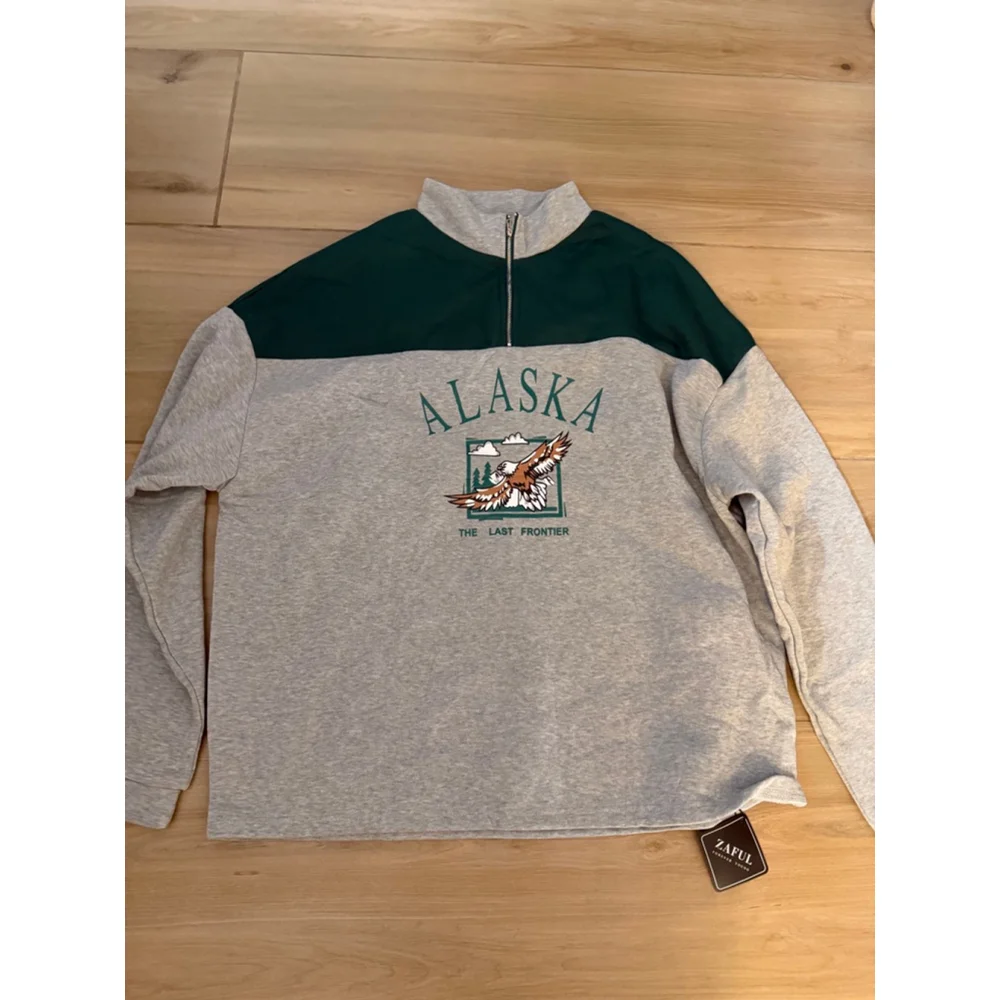NEW ZAFUL Men's Embroidered Alaska 1/4 Zip Fleece Pullover Sweatshirt 2X